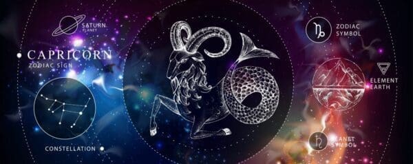Capricon banner with constellations and elements